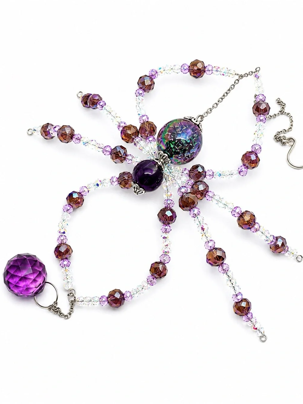 Purple Beaded Crystal Spider Sun Catcher